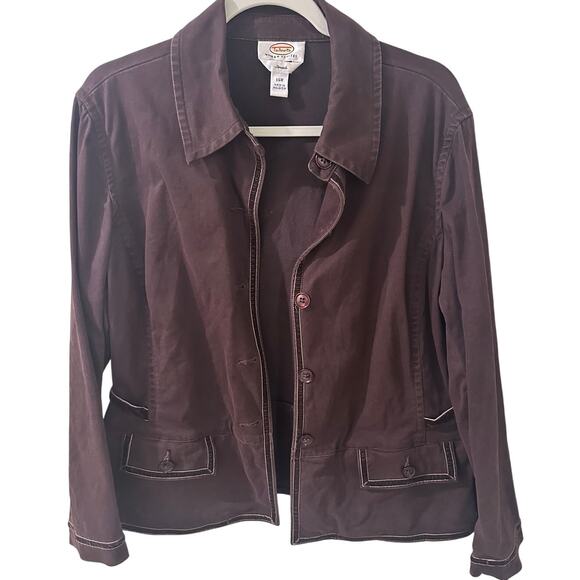 Talbots Woman Petites Stretch Blazer Jacket Brown With Velvet Trim, size 14W - Picture 1 of 8